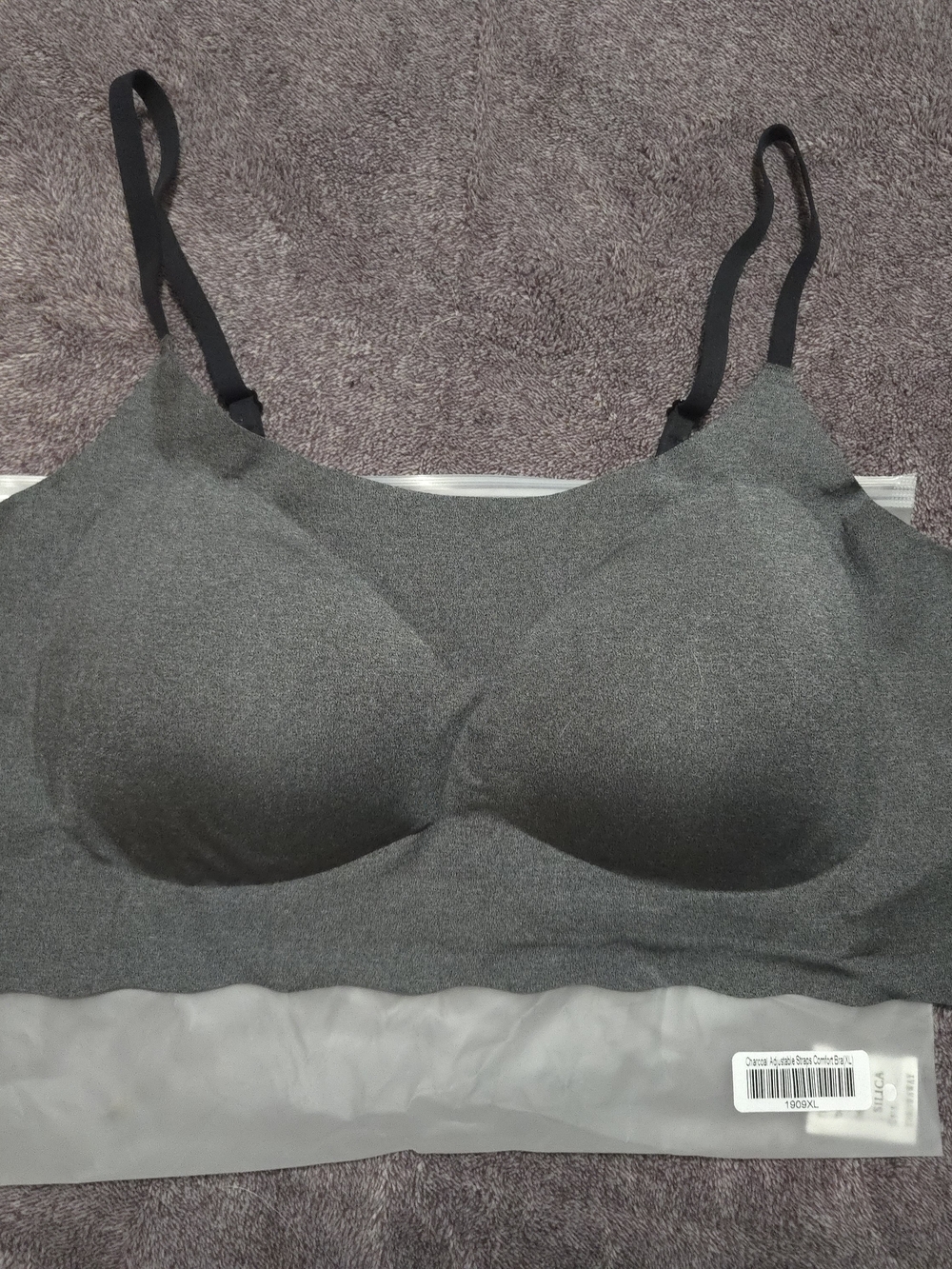 ZYIA Charcoal Seamless Wireless Bra with Black Straps
